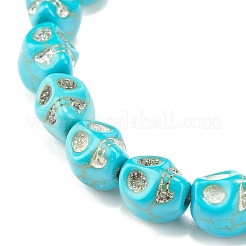 Synthetic Turquoise(Dyed) Skull Stretch Bracelet&nbsp;BJEW-JB08068-01