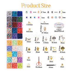 DIY プレッピー ブレスレット メイキング キット  ポリマークレイディスク、アクリルレター、プラスチックスター、天然シェルビーズを含む  ハート＆リーフ＆エンジェル＆フラミンゴ合金ペンダント  ピンセット  はさみ  ミックスカラー&nbsp;DIY-TA0008-97