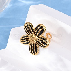 304ステンレススチールカフオープンリング  エナメル  ゴールドカラー  花  25x25.5mm&nbsp;RJEW-S632-02A-G