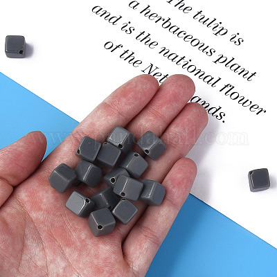 不透明なアクリルビーズ  キューブ  グレー  13x14.5x14.5mm  穴：2mm&nbsp;X-MACR-S373-135-A03-1
