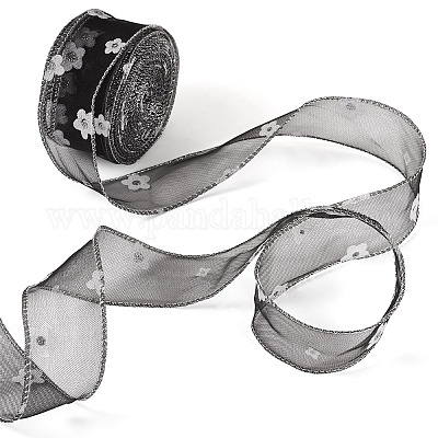 20mのポリエステルリボン  花  ブラック  1-5/8インチ（40mm）&nbsp;SRIB-TA0001-30C-1