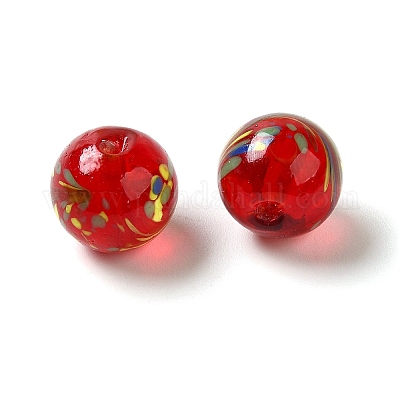 手作りランプワークビーズ  ラウンド  レッド  11~12.5x10~12mm  穴：1~1.8mm&nbsp;LAMP-P063-01E-1