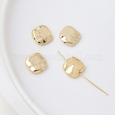 真鍮製スペーサービーズ  ゴールドカラー  正方形  12x12mm  穴：2mm&nbsp;PW-WG22851-07-1