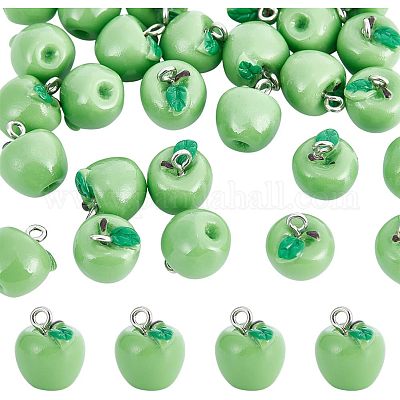 Petit hプチアッシュ☆Charm pomme et feuilleチャームりんご 不透明樹脂チャーム30個 プラチナトーンの鉄ループ付き りんご