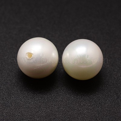 シェルパールビーズ  ラウンド  グレードA  片穴  ホワイト  16mm  穴：1mm&nbsp;X-BSHE-L031-01-16mm-1
