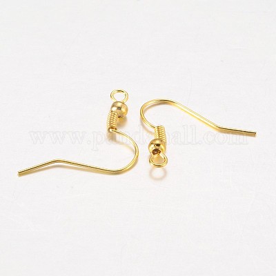 アイアン製ピアスフック  耳ワイヤー  水平ループ付き  カドミウムフリー＆鉛フリー  ゴールドカラー  17~19x0.8mm  穴：2mm  22ゲージ  ピン：0.6mm&nbsp;E135-G-1