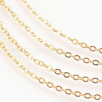 真鍮製アズキチェーン  ハンダ付け  フラットオーバル  ゴールドカラー  2x1.8x0.1mm&nbsp;CHC-E002-G-1