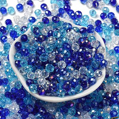 ガラスビーズ  多面カット  ロンデル  ブルー  6x5mm  穴：1mm  約2360個/500g&nbsp;EGLA-A034-LM6mm-25-1
