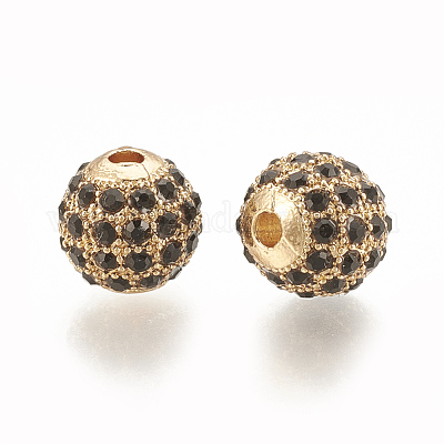 合金ビーズ  ラインストーン付き  ラウンド  ジェット  ゴールドカラー  8x8mm  穴：1.5mm&nbsp;PALLOY-S066-02A-G-1