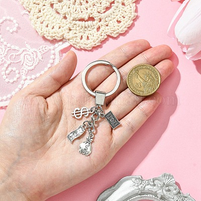 合金キーホルダー 鉄パーツ ドル アンティークシルバー 7.7cmの通販