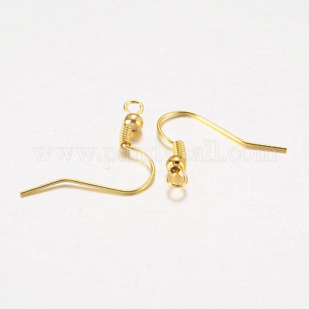 アイアン製ピアスフック  耳ワイヤー  水平ループ付き  カドミウムフリー＆鉛フリー  ゴールドカラー  17~19x0.8mm  穴：2mm  22ゲージ  ピン：0.6mm&nbsp;E135-G-1