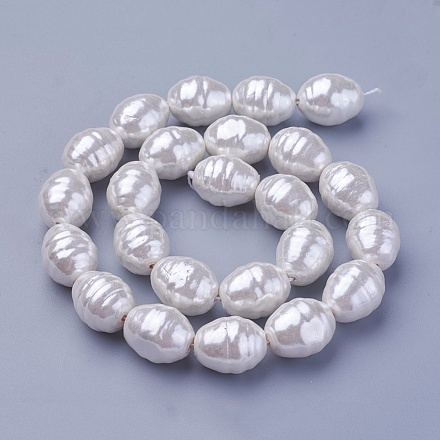 シェルパールビーズ連売り  ねじ山付き楕円  雪  16.5~17.5x13~13.5mm  穴：1mm  約24個/連  15.74インチ〜15.94インチ（40~40.5cm）&nbsp;BSHE-P030-03D-1