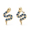 Brass Micro Pave Cubic Zirconia Stud Earrings, Snake, Blue, Real 18K Gold Plated, 8x5mm, Pin: 0.8mm