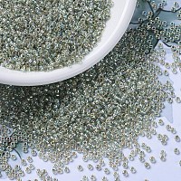 MIYUKIラウンドロカイユビーズ  日本製シードビーズ  11/0  （rr3193)シルバーライン淡いモスグリーンab  11/0  2x1.3mm  穴：0.8mm  約1111個/10g&nbsp;X-SEED-G007-RR3193