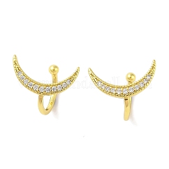 Moon Brass Cuff Earrings, with Clear Cubic Zirconia for Women, Real 18K Gold Plated, 14x14mm