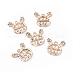 合金クリスタルラインストーンペンダント  クマの形のそろばんチャーム  ライトゴールド  15x16x1.5mm  穴：1.6mm&nbsp;ALRI-H004-29KCG