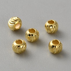 925スターリングシルバースペーサービーズ  テクスチャラウンド  ゴールドカラー  4x3.5mm  穴：1.6mm&nbsp;STER-WH0005-41B-G