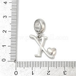 真鍮ヨーロッパダングルチャーム  ハート文字の大きな穴のペンダント  プラチナ·ゴールデン  文字x  25.5~30.5mm  穴：6mm&nbsp;KK-Z097-01X-GP