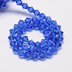透明ガラスビーズ連売り  多面カット  双円錐形  藤紫色  4x4mm  穴：0.8~1mm  約75~78個/連  28~29cm&nbsp;EGLA-A039-T4mm-D08