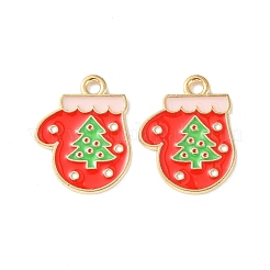 クリスマス合金エナメルペンダント  ライトゴールド  手袋のチャーム  グリーン  19x15x1mm  穴：1.8mm&nbsp;X-ENAM-D047-09LG-07