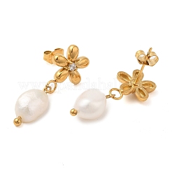 Iron Plating(IP) 304 Stainless Steel Flower Dangle Stud Earings with Rhinestone&nbsp;EJEW-M224-02G