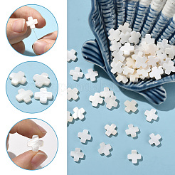 60 個の天然淡水シェルビーズ連売り  クロス  フローラルホワイト  11.5~12x11.5~12x2.8mm  穴：0.6mm&nbsp;SSHEL-SC0001-39
