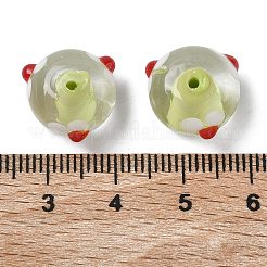 手作りのランプワークエナメルビーズ  手描きのビーズ  花のあるでこぼこした丸い  ホワイト  15x10mm  穴：1.5mm&nbsp;LAMP-Z020-04D