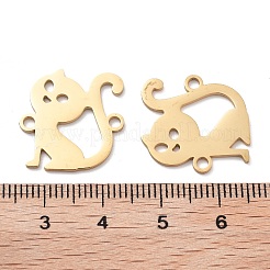 イオンプレーティング（IP）304ステンレススチール中空コネクタチャーム  猫の形のリンク  ゴールドカラー  19x18x1mm  穴：1.2mm&nbsp;STAS-P332-05G