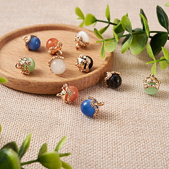 10色のキャットアイグラスチャーム5個  真鍮のパーツと  ラウンド  ミックスカラー  14~15x12~13mm  穴：2mm  2個/カラー&nbsp;CE-FW0001-01