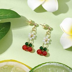 Cherry & Flower Glass Dangle Earrings&nbsp;EJEW-JE06172-01