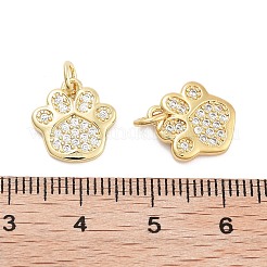 Paw Print Rack Plating Brass Micro Pave Cubic Zirconia Charms&nbsp;KK-G512-22G