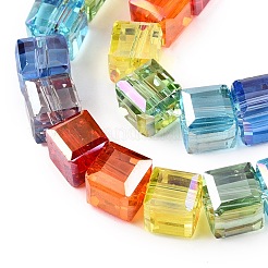 透明ガラスビーズ連売り  多面カット  キューブ  カラフル  6~7x6.5~7x6.5~7mm  穴：1.2mm  約49個/連  13.11''（33.3センチメートル）&nbsp;GLAA-T023-A21-01