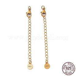スターリングシルバーチェーンエクステンダー925個  カニカンとチャーム付き  フラットラウンド  アンティーク黄金  63x2.5mm  穴：2.4mm&nbsp;STER-D036-34AG