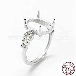 Anti-Tarnish Rhodium Plated 925 Sterling Silver Finger Ring Components&nbsp;STER-G027-04P