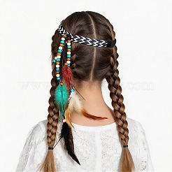 1ピースボヘミアンフェザーヘッドバンドヘアエクステンションヘッドピース  祭りのヘッドドレス、ヘッドバンド、羽根のヘアアクセサリー  ブラック  380mm&nbsp;AJEW-DJ0001-51B
