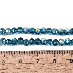 ABカラーメッキ透明ガラスロンデルビーズ連売り  多面カット  スチールブルー  4x3.5mm  穴：0.6~0.9mm  約105~115個/連  14.37~16.14''（36.5~41センチメートル）&nbsp;EGLA-T029-4mm-10G