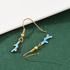 オーシャンシリーズ 304ステンレススチール エナメル ダングルイヤリング  18KGP本金メッキ  31x5mm  3のペア/セット&nbsp;LS-EJEW-K017-01G-G