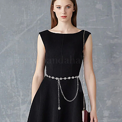 1Pc Iron Rhinestone Sparkling Flower Link Chains Belt with Alloy Cable Chains&nbsp;AJEW-FG0003-49