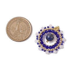 Natural Lapis Lazuli & Rose Quartz & Glass Seed Beaded Woven Pendants&nbsp;PALLOY-MZ00366-04