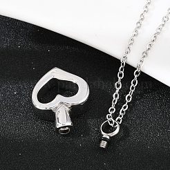 304ステンレススチール製ハートペンダントペット骨壷灰ネックレス  変色しない  ステンレス鋼色  21.65インチ（55cm）&nbsp;NJEW-S455-03P