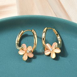 Flower Brass Micro Pave Clear Cubic Zirconia Hoop Earrings&nbsp;EJEW-Z152-01G