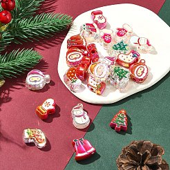 24個 12スタイル UVメッキアクリルビーズ  エナメル  虹色の  クリスマスデコレーションテーマ  混合図形  21~25x16~20x8.5mm  穴：3.5mm  2個/スタイル&nbsp;FIND-FS0002-65