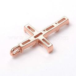 真鍮マイクロパヴェクリアキュービックジルコニアペンダント  長持ちメッキ  クロス  ミックスカラー  24x12.5x3mm  穴：3x2mm&nbsp;KK-I668-22