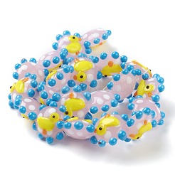 手作りランプワークビーズ  花  アヒル  バンピー  ピンク  21x19x10mm  穴：2mm  約20個/連  12.60''（32センチメートル）&nbsp;LAMP-G142-01F