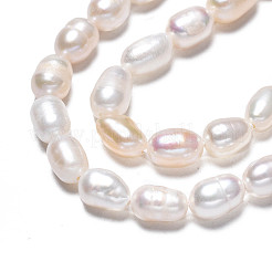 天然養殖淡水パールビーズ連売り  ライス  貝殻色  7.5~10.5x5~6mm  穴：0.7mm  約20~21個/連  6.85インチ〜7.09インチ（17.4cm〜18cm）&nbsp;X-PEAR-N012-05D