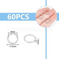304ステンレススチールオープン丸カン60個  ツイストラウンド  ステンレス鋼色  15ゲージ  11.5x1.5mm  内径：8mm&nbsp;STAS-UN0052-45