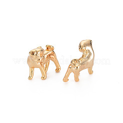 真鍮製チャーム  ニッケルフリー  犬  18KGP本金メッキ  12.5x13x7.5mm  穴：1mm&nbsp;KK-S356-642-NF