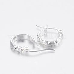 304ステンレススチールフープピアス  低刺激性のイヤリング  ファンシーカットリングシェイプ  銀色のメッキ  15x13x3mm  ピン：1x0.8mm&nbsp;EJEW-H327-08