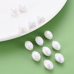 不透明なアクリルビーズ  染め  ABカラー  多面カット  オーバル  ホワイト  12x8mm  穴：2.5mm&nbsp;X-TACR-S153-32I-09
