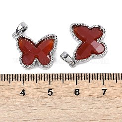 真鍮チャーム  カーネリアンと  蝶  プラチナ  14x17x5mm  穴：4x2mm&nbsp;KK-U043-36P-01
